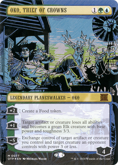 Oko, Thief of Crowns (Textured Foil) (OTP-077) - Breaking News (Borderless) Foil