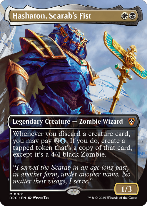 Hashaton, Scarab's Fist (Borderless) (DRC-001) - Commander: Aetherdrift Foil