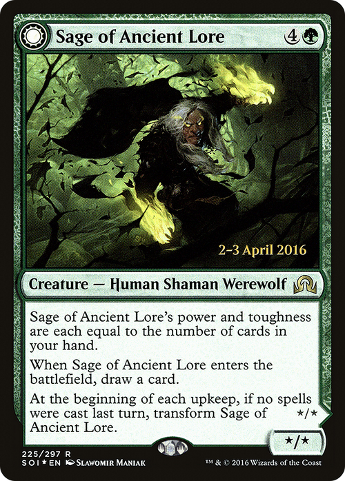 Sage of Ancient Lore (PRE-225S) - Shadows over Innistrad Promos: (Double Faced Transform) Foil