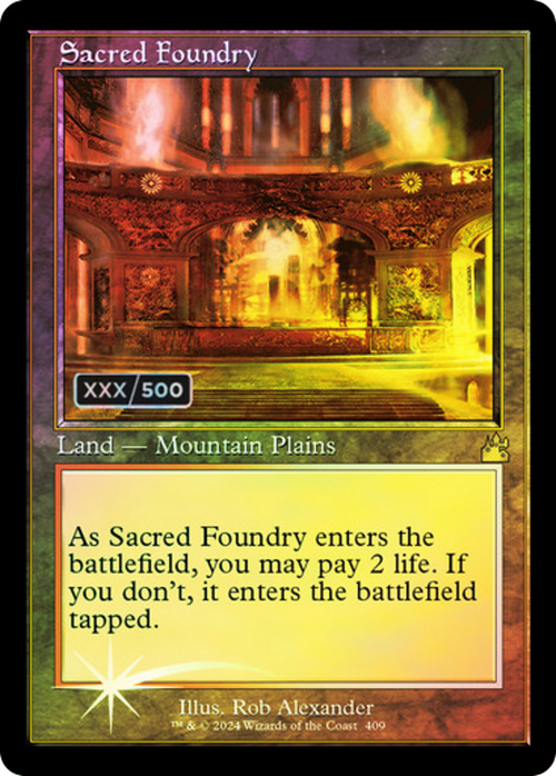 Sacred Foundry (Retro Frame) (Serial Numbered) (RVR-409) - Ravnica Remastered Foil