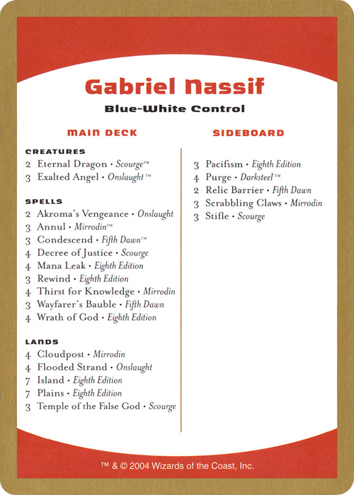 Gabriel Nassif Decklist (WCD-GN0B) - World Championship Decks 2004