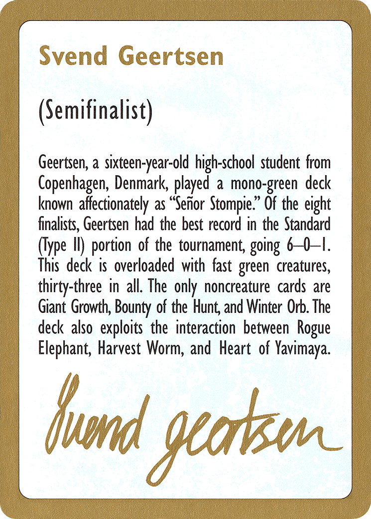 1997 Svend Geertsen Biography Card (WCD-) - World Championship Decks 1997