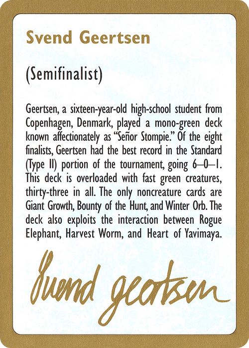 1997 Svend Geertsen Biography Card (WCD-) - World Championship Decks 1997