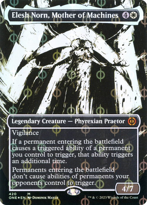 Elesh Norn, Mother of Machines (Showcase) (Step-and-Compleat Foil) (ONE-420) - Phyrexia: All Will Be One: (Showcase) (Borderless) Foil