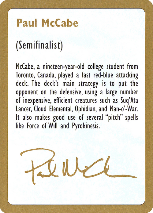 1997 Paul McCabe Biography Card (WCD-) - World Championship Decks 1997