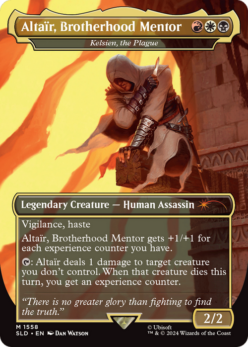 Altair, Brotherhood Mentor - Kelsien, the Plague (SLD-1558) - Secret Lair Drop / Altaïr, Brotherhood Mentor (Borderless)