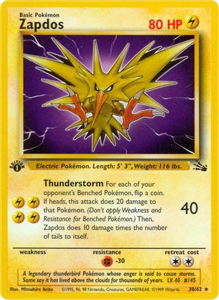 Zapdos (30) (30) 030/62  - 1st Edition Fossil - Rare