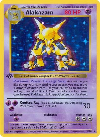 Alakazam  - 1st Edition Holofoil Base Set Shadowless - Holo Rare