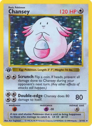 Chansey/102  - 1st Edition Holofoil Base Set Shadowless - Holo Rare