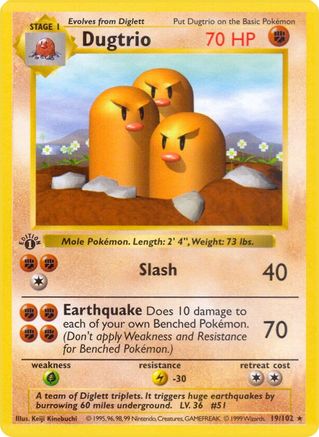 Dugtrio/102  - 1st Edition Base Set Shadowless - Rare