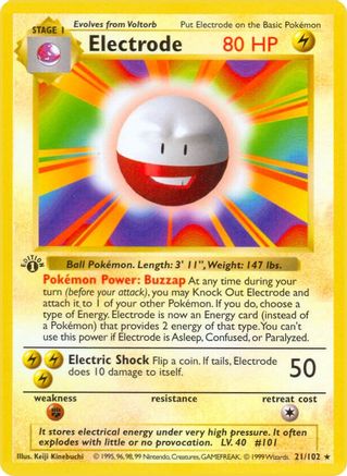 Electrode/102  - 1st Edition Base Set Shadowless - Rare