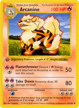 Arcanine 023  - 1st Edition Base Set Shadowless - Uncommon