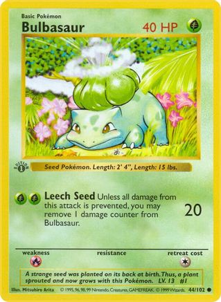 Bulbasaur 044  - 1st Edition Base Set Shadowless - Common
