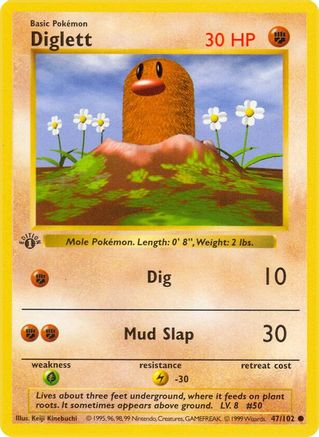 Diglett 047  - 1st Edition Base Set Shadowless - Common