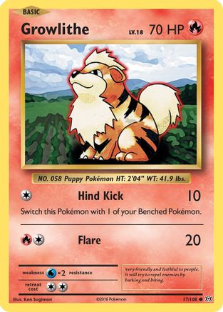 Growlithe 017  - Reverse Holofoil XY  Evolutions - Common