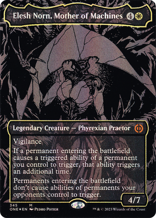 Elesh Norn, Mother of Machines (Oil Slick Raised Foil) (ONE-345) - Phyrexia: All Will Be One (Borderless) Foil