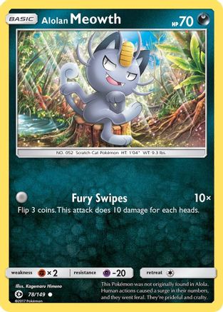 Alolan Meowth 078  - Reverse Holofoil SM Base Set - Common