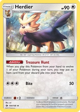 Herdier 104  - Reverse Holofoil SM Base Set - Uncommon