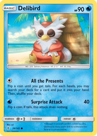Delibird 026  - Reverse Holofoil SM  Guardians Rising - Common