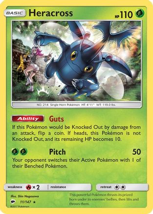 Heracross 011  - Reverse Holofoil SM  Burning Shadows - Rare