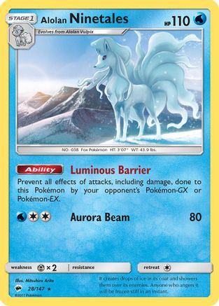 Alolan Ninetales 028  - Reverse Holofoil SM  Burning Shadows - Rare