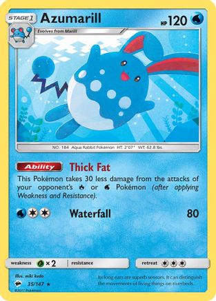 Azumarill 035  - Reverse Holofoil SM  Burning Shadows - Rare