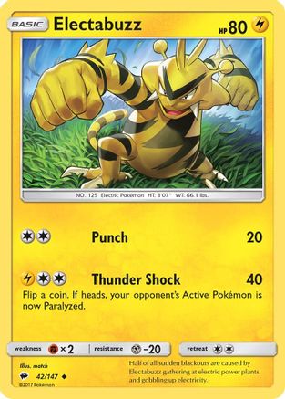 Electabuzz  - Reverse Holofoil SM  Burning Shadows - Uncommon