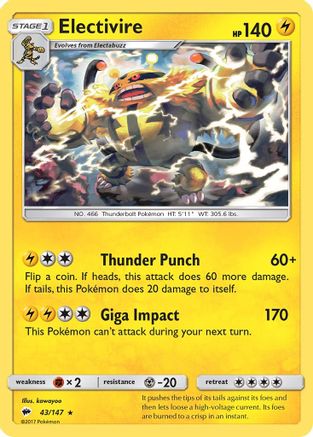Electivire/147  SM  Burning Shadows - Rare