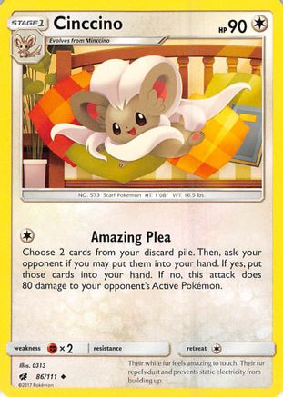 Cinccino 086  - Reverse Holofoil SM  Crimson Invasion - Uncommon