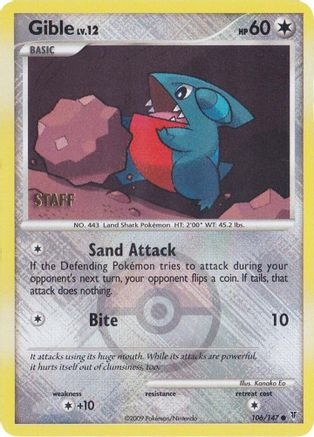 Gible - 106/147 (Championship Promo) [Staff]/147  - Reverse Holofoil League & Championship Cards - Promo