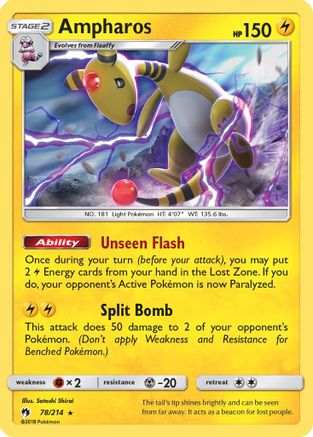 Ampharos 078  - Holofoil SM  Lost Thunder - Holo Rare