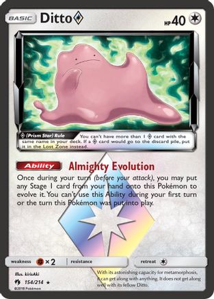 Ditto Prism Star 154  - Holofoil SM  Lost Thunder - Prism Rare