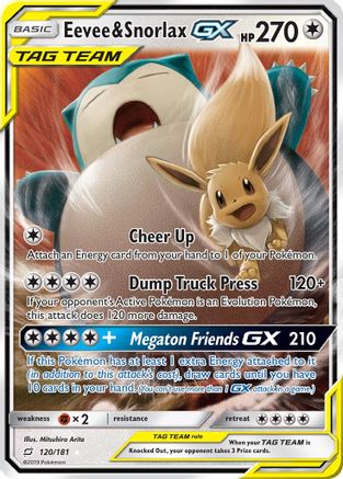 Eevee & Snorlax GX 120  - Holofoil SM  Team Up - Ultra Rare