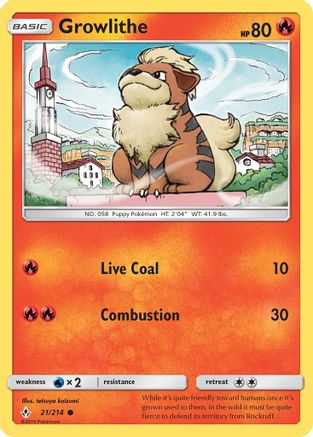 Growlithe 021  - Reverse Holofoil SM  Unbroken Bonds - Common