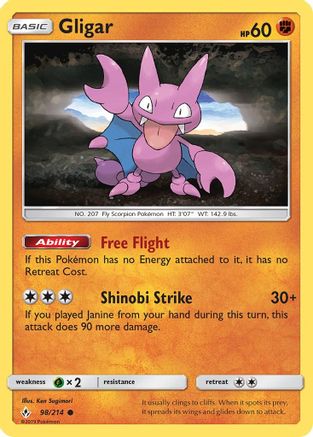 Gligar/214  - Reverse Holofoil SM  Unbroken Bonds - Common