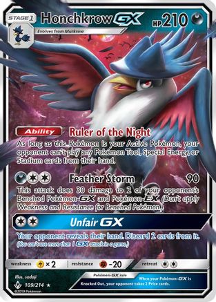 Honchkrow GX 109  - Holofoil SM  Unbroken Bonds - Ultra Rare