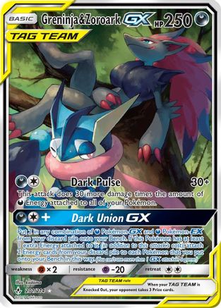 Greninja & Zoroark GX (201) (Alternate Full Art)/214  - Holofoil SM  Unbroken Bonds - Ultra Rare
