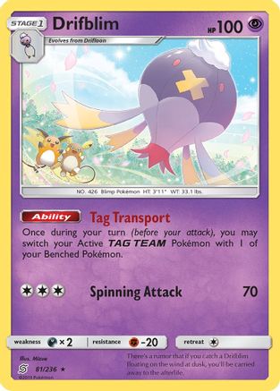 Drifblim 081  - Reverse Holofoil SM  Unified Minds - Rare