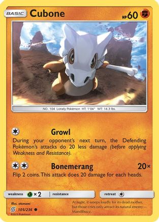 Cubone 105  - Reverse Holofoil SM  Unified Minds - Common
