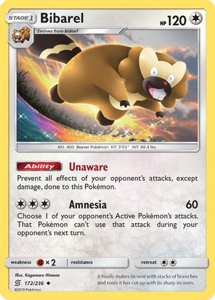 Bibarel  - Reverse Holofoil SM  Unified Minds - Uncommon