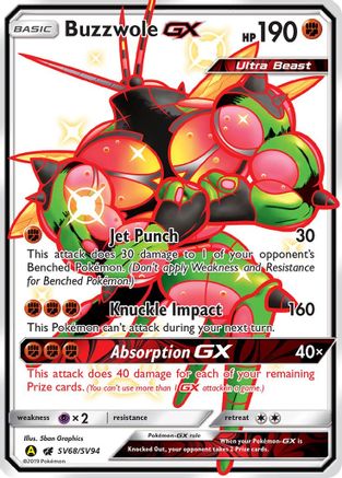 Buzzwole GX SV68  - Holofoil Hidden Fates Shiny Vault - Shiny Holo Rare