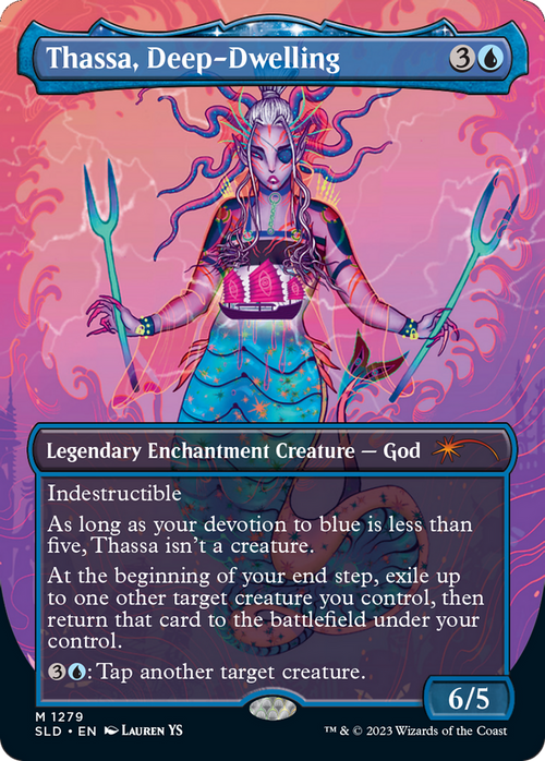 Thassa, Deep-Dwelling (SLD-1279) - Secret Lair Drop: (enchantment) (Borderless) Foil