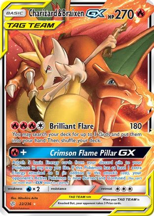 Charizard & Braixen GX 022  - Holofoil SM  Cosmic Eclipse - Ultra Rare