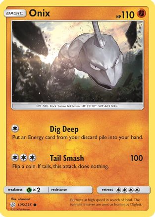 Onix 105  - Reverse Holofoil SM  Cosmic Eclipse - Common