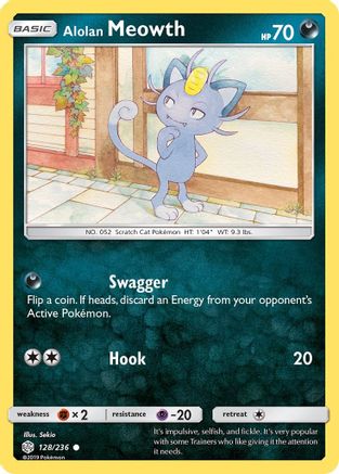 Alolan Meowth 128  - Reverse Holofoil SM  Cosmic Eclipse - Common