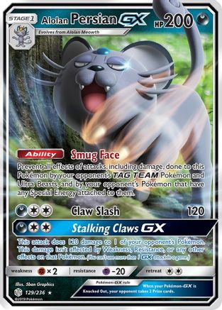Alolan Persian GX 129  - Holofoil SM  Cosmic Eclipse - Ultra Rare