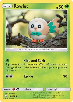 Rowlet 017/236  - Reverse Holofoil SM  Cosmic Eclipse - Common