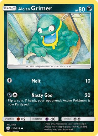 Alolan Grimer 130  - Reverse Holofoil SM  Cosmic Eclipse - Common
