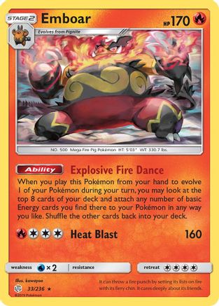 Emboar 033  - Reverse Holofoil SM  Cosmic Eclipse - Rare