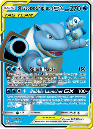 Blastoise & Piplup GX (Full Art)  - Holofoil SM  Cosmic Eclipse - Ultra Rare
